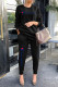 Black Fashion Casual Print Letter O Neck Long Sleeve Two Pieces