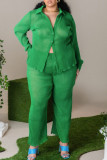 Green Casual Solid Patchwork Turndown Collar Long Sleeve Two Pieces