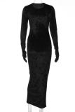 Black Sexy Print Patchwork Half A Turtleneck Pencil Skirt Dresses