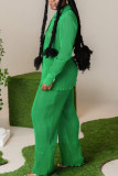 Green Casual Solid Patchwork Turndown Collar Long Sleeve Two Pieces