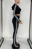 White Casual Solid Patchwork Hooded Collar Long Sleeve Two Pieces