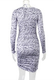 Stripe Fashion Sexy Print Hollowed Out Square Collar Long Sleeve Dresses