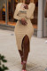 Khaki Fashion Elegant Letter Slit Square Collar One Step Skirt Dresses