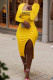 Yellow Fashion Elegant Letter Slit Square Collar One Step Skirt Dresses