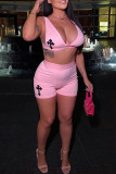 Pink Sexy Casual Print Basic V Neck Sleeveless Two Pieces