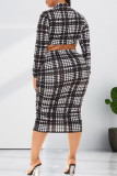Black Fashion Casual Print Basic Half A Turtleneck Long Sleeve Two Pieces