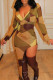 Multicolor Fashion Sexy Print Asymmetrical V Neck Long Sleeve Dresses