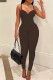 Brown Sexy Casual Solid Backless Spaghetti Strap Skinny Jumpsuits