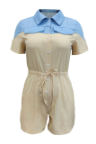 Yellow Fashion Solid Patchwork Turndown Collar Straight Rompers