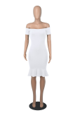White Sexy Solid Flounce Off the Shoulder Trumpet Mermaid Dresses