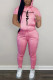 Pink Fashion Casual Print Basic Hooded Collar Long Sleeve Two Pieces