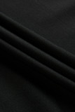 Black Casual Solid Patchwork Beading Turtleneck Tops