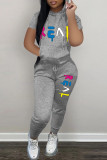 Pink Fashion Casual Letter Print Basic Hooded Collar Long Sleeve Two Pieces