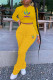 Yellow Fashion Casual Print Fold O Neck Long Sleeve Two Pieces