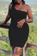 Black Sexy Casual Solid Backless One Shoulder Sleeveless Dress