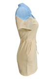 Yellow Fashion Solid Patchwork Turndown Collar Straight Rompers