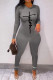 Grey Fashion Casual Print Basic O Neck Skinny Jumpsuits