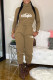 Khaki Fashion Casual Print Letter Turtleneck Long Sleeve Two Pieces