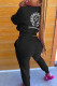 Black Fashion Casual Print Basic Long Sleeve Two Pieces