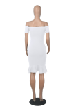 White Sexy Solid Flounce Off the Shoulder Trumpet Mermaid Dresses