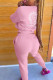 Pink Fashion Casual Print Basic Long Sleeve Two Pieces