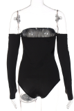 Black Sexy Solid Patchwork Strapless Skinny Bodysuits