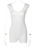 White Sexy Solid Backless U Neck Skinny Rompers
