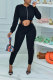 Black Fashion Sexy Solid Bandage Zipper O Neck Nine Points Sleeve Two Pieces