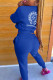 Blue Fashion Casual Print Basic Long Sleeve Two Pieces