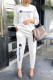 White Fashion Casual Print Letter O Neck Long Sleeve Two Pieces