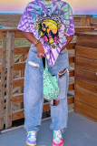 Purple Casual Print Patchwork O Neck T-Shirts