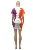 Powder Blue Casual Patchwork Tie-dye O Neck Long Sleeve Two Pieces