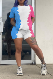 Powder Blue Casual Patchwork Tie-dye O Neck Long Sleeve Two Pieces
