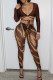 Deep Coffee Sexy Color Lump Bandage Long Sleeve Two Pieces