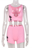 Pink Sexy Casual Print Basic V Neck Sleeveless Two Pieces