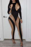 Black Sexy Patchwork Patchwork Skinny Jumpsuits