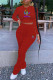 Red Fashion Casual Print Fold O Neck Long Sleeve Two Pieces