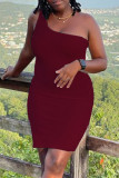 Yellow Sexy Casual Solid Backless One Shoulder Sleeveless Dress