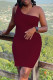 Burgundy Sexy Casual Solid Backless One Shoulder Sleeveless Dress