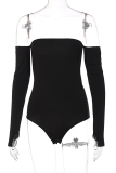 Black Sexy Solid Patchwork Strapless Skinny Bodysuits