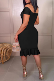 White Sexy Solid Flounce Off the Shoulder Trumpet Mermaid Dresses