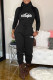 Black Fashion Casual Print Letter Turtleneck Long Sleeve Two Pieces