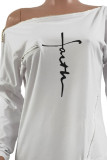 Red Casual Street Print Patchwork Asymmetrical Zipper Off the Shoulder Tops