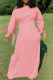 Pink Fashion Casual Solid Bandage O Neck Long Sleeve Dresses