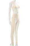 White Sexy Solid Split Joint Mesh O Neck Sleeveless Two Pieces