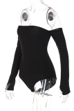 Black Sexy Solid Patchwork Strapless Skinny Bodysuits