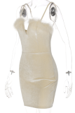 Apricot Sexy Solid Feathers Spaghetti Strap Pencil Skirt Dresses