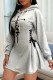 Grey Casual Print Patchwork Frenulum Hooded Collar A Line Dresses