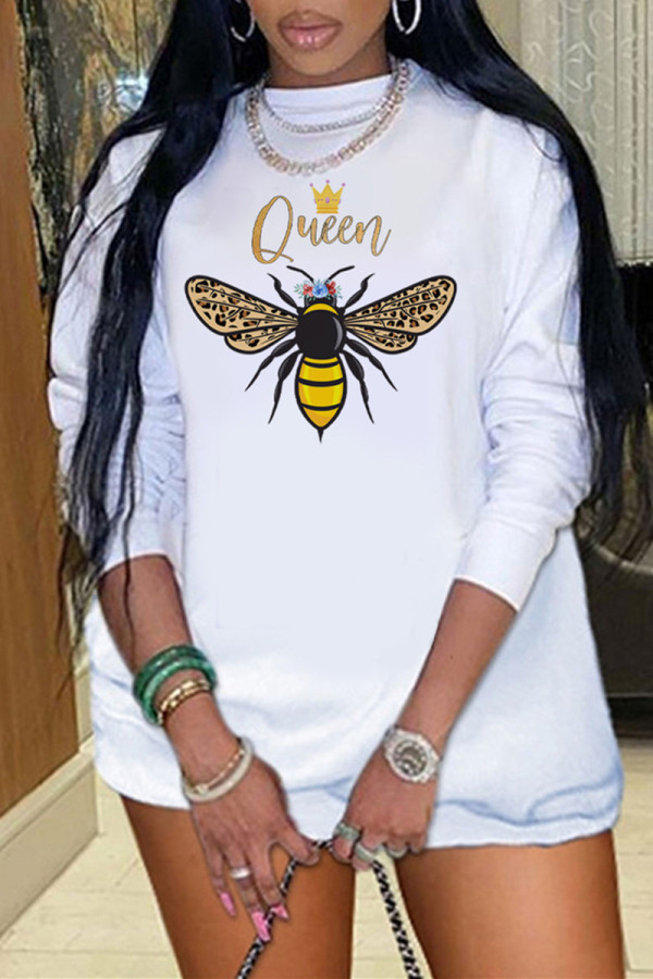 White Fashion Casual Print Basic O Neck Tops