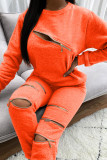 Pink Fashion Casual Solid Patchwork Zipper O Neck Long Sleeve Two Pieces
